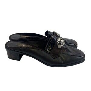 Brighton Avery Heel Mule Brown Croc Leather Slip On Medallion Round Womens 7.5